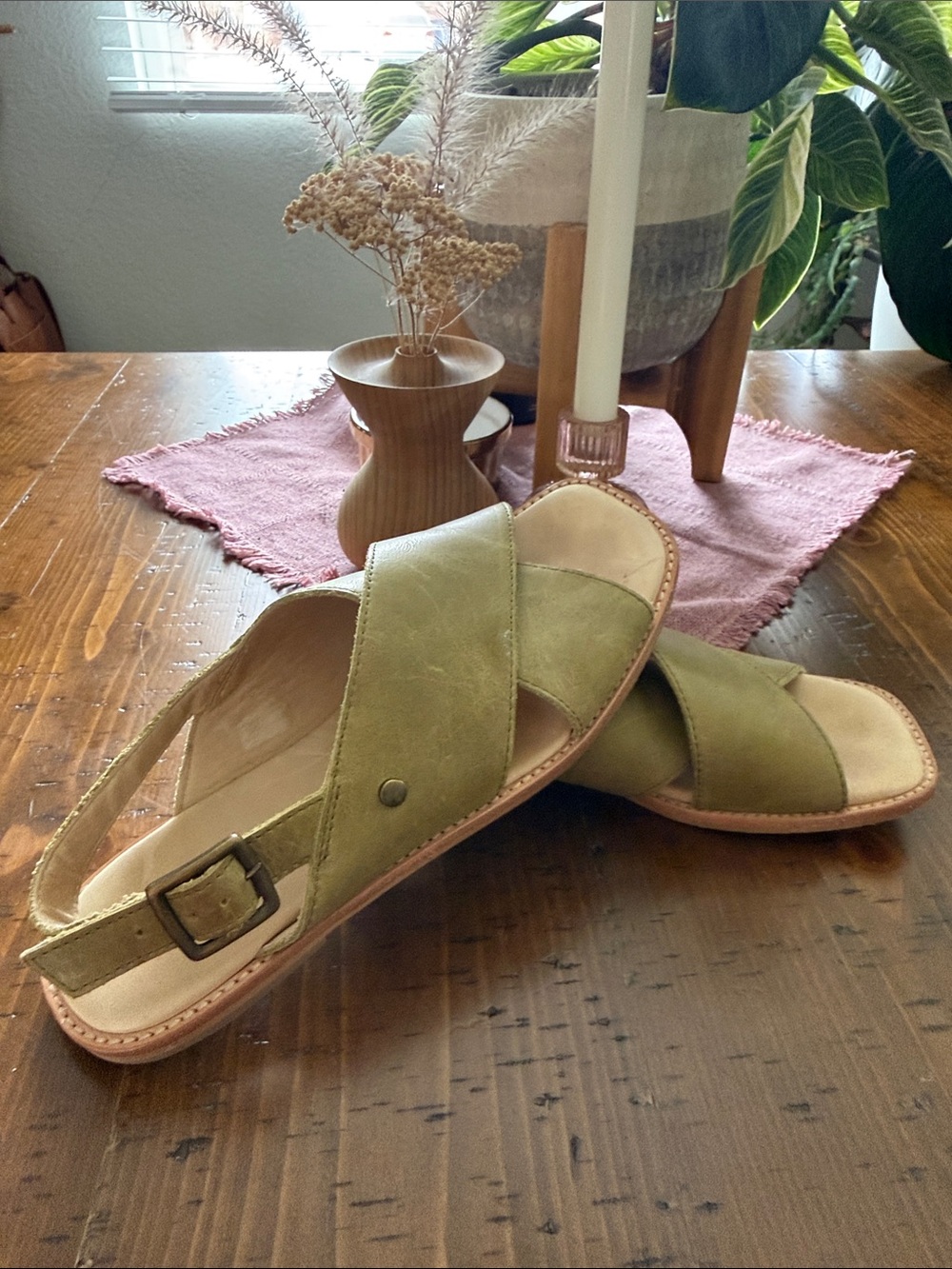 Patina Women’s Olive Green Genuine Leather Slingback Sandals - Size 8